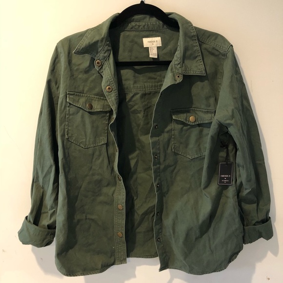 Forever 21 Tops - Army Green Jacket Button-up Shirt